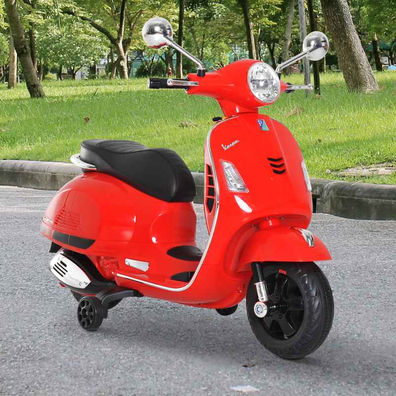 HOMCOM 6V Kids Electric Motorcycle Licensed Vespa Ride On Motorbike w/ MP3 Music LED Toy for 3-6 Years Old Red