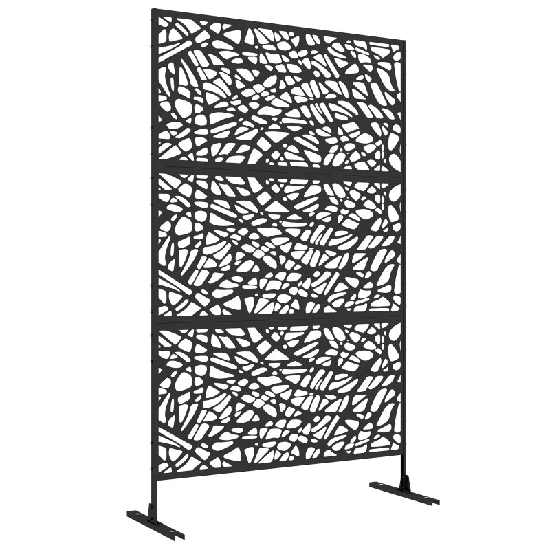 Outsunny Decorative Garden Privacy Screen with Stand, 6.5FT Freestanding Metal Outdoor Divider, Decorative Privacy Panel with Expansion Screws for Garden Pool Hot Tub, Twisted Line Style, Black