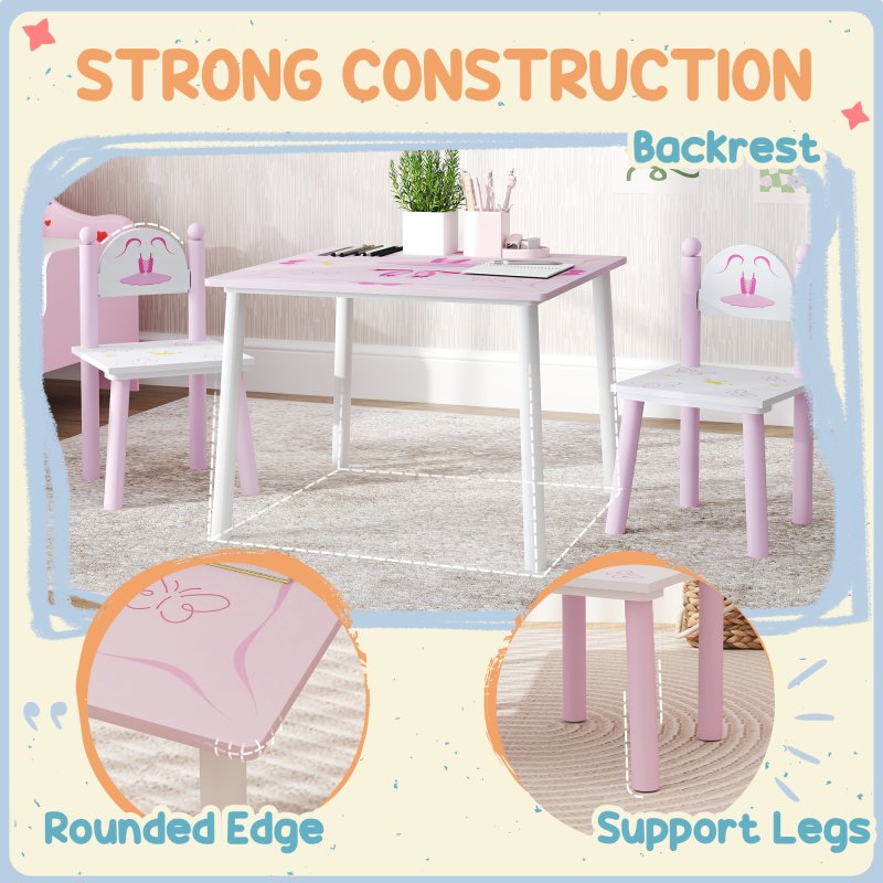 AIYAPLAY Toddler Table and Chair Set, Princess Design Kids Table and 2 Chairs Set, for Activities, Art, Drawing, for Playroom, Nursery, Pink