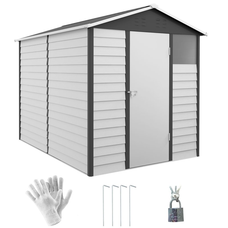Outsunny 9 x 6FT Galvanised Metal Garden Shed, Galvanised Tool Storage Shed with Window Lockable Door, Sloped Roof, Outdoor Storage Shed for Yard, Patio, Lawn, Dark Grey