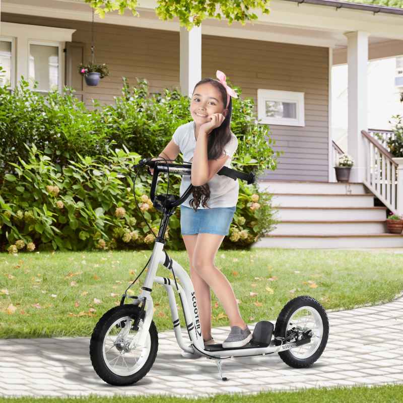 HOMCOM Kids Scooter, Teen Push Scooter with Big Wheels, 85-95cm Adjustable Handlebar Height, Dual Brakes, Scooter for Kids 5+ Years Old, White
