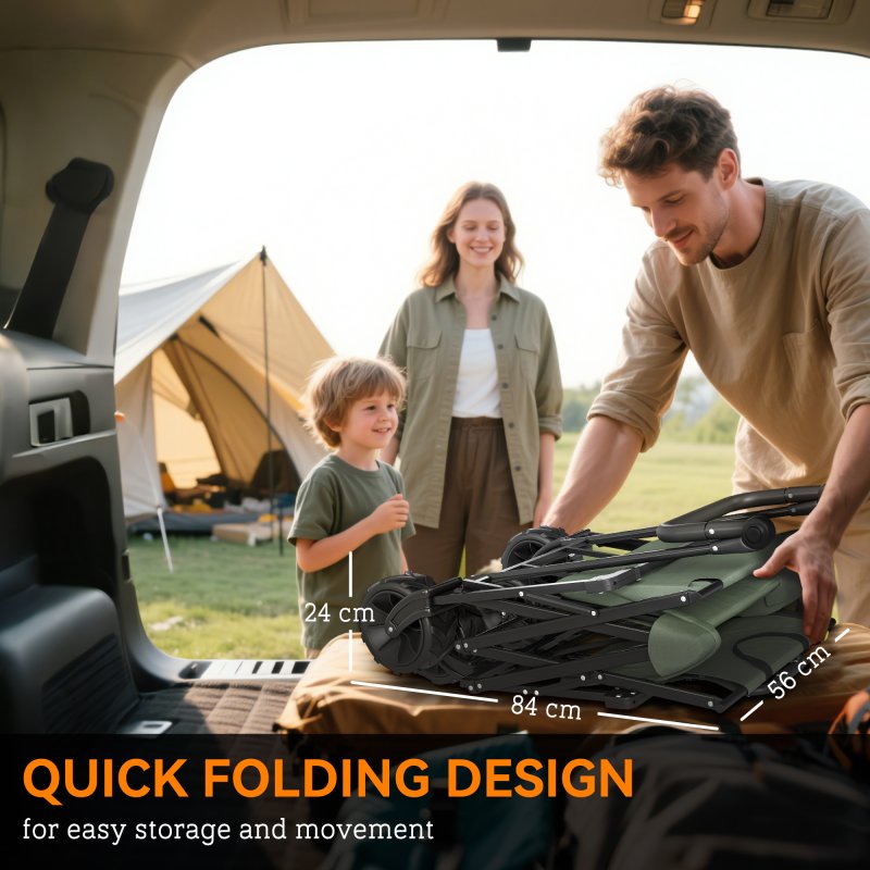 Outsunny 120L Festival Trolley on Wheels, Folding Camping Trolley Cart with Removable Canopy, All-Terrain Wheels, Adjustable Handle and Side Pockets for Garden Beach Fishing Shopping, Green