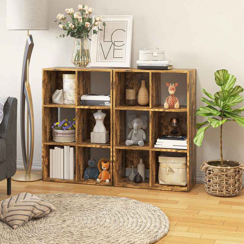 HOMCOM Industrial Style Storage Shelf, Bookcase, Bookshelf with 6 Compartments, Freestanding Shelving Unit for Living Room, Home Study, Rustic Brown