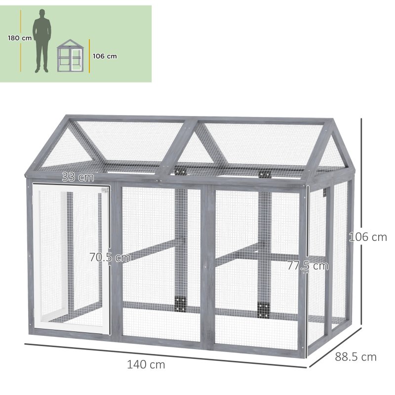 PawHut Large Chicken Run, Wooden Chicken Coop, Pet Playpen w/ Combinable Design - Grey