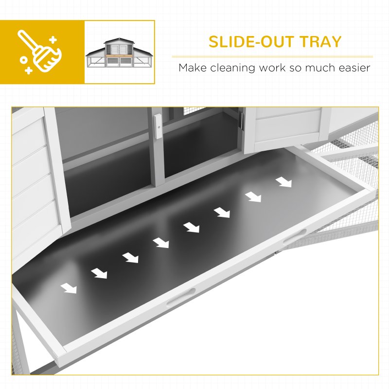 PawHut Large Rabbit Hutch with Run, Outdoor Bunny Cage with Tray, Ramp, Wooden Guinea Pig House, Light Grey