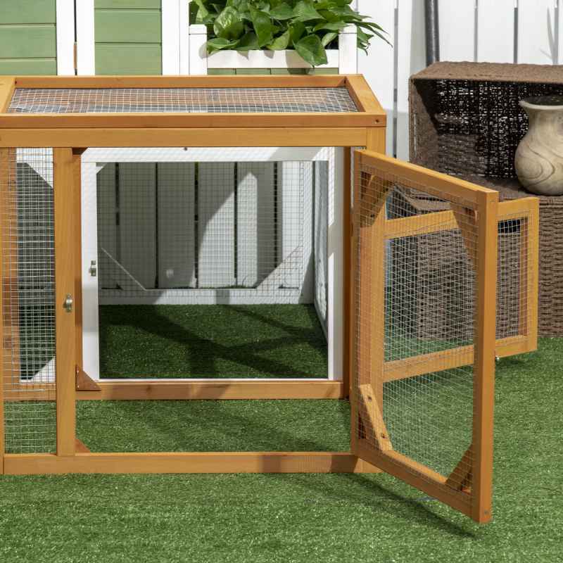 PawHut Wooden Chicken Run Hen Coop House Combinable Design w/ Perches, Doors, for 2-4 Chickens, 140 x 61 x 63.5cm - Natural Wood Tone