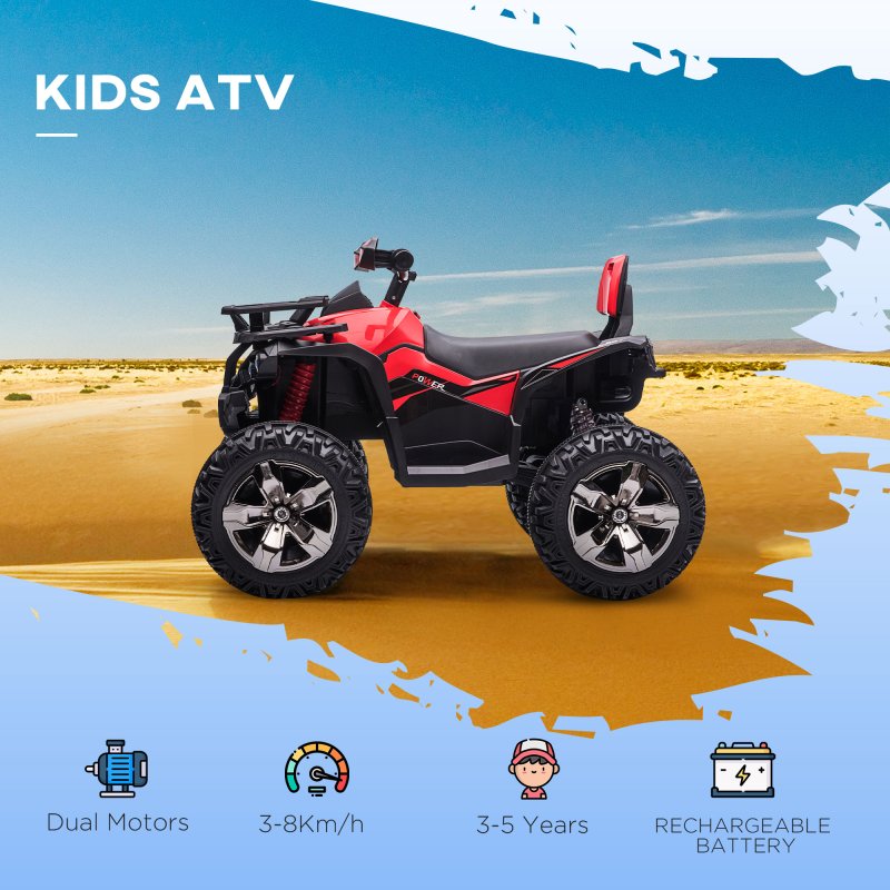 HOMCOM 12V Quad Bike, Battery Powered Ride on ATV with LED Lights, Music, Backrest, Forward, Backward, Electric Vehicle Toy Car for Kids, Red