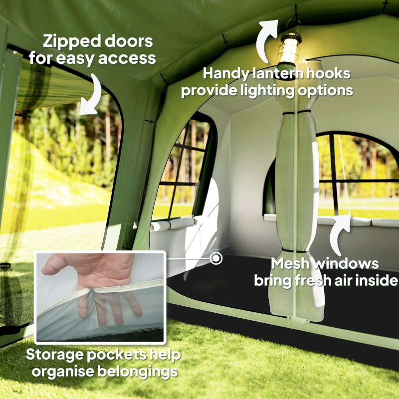Outsunny 4 Man Tunnel Tent, Family Camping Tent with Porch, Bedroom and Living Area, Sewn in Groundsheet, 3000mm Waterproof, Portable with Bag for Hiking, Festival, Backpacking, Green