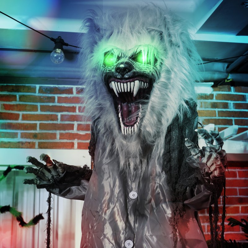 HOMCOM 210cm Skeleton Werewolf Outdoor Halloween Decoration, Halloween Animatronic with Sound Activated, Light Up Eyes, Sound Effects, Animated Prop for Haunted House
