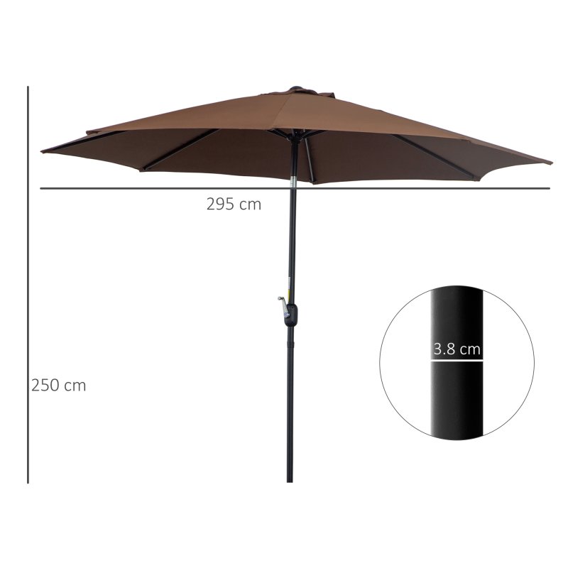 Outsunny 3(m) Garden Parasol Umbrellas, Outdoor Sun Shade with 8 Ribs, Tilt and Crank Handle for Balcony, Bench, Garden, Coffee