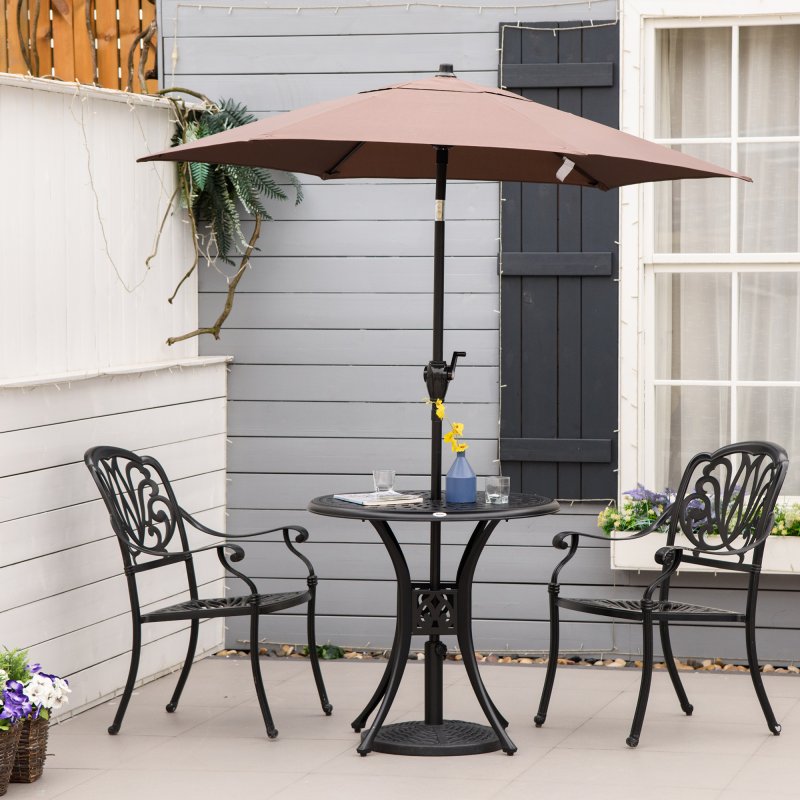 Outsunny 78 cm Round Garden Dining Table with Parasol Hole Antique Cast Aluminium Outdoor Table Only, Black