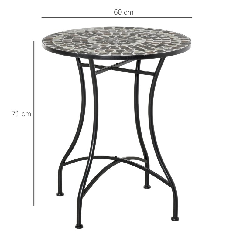 Outsunny 60 cm Mosaic Garden Table, Small Round Outdoor Side Table with Ceramic Top, Plant Stand for Patio, Balcony, Grey and Green