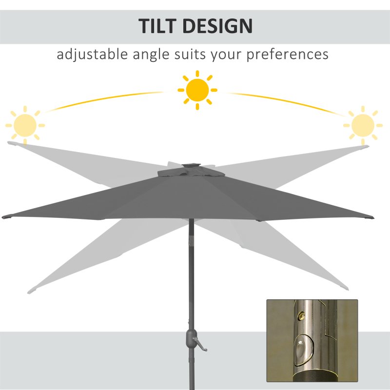 Outsunny 2.7m Patio Garden Umbrella Outdoor Parasol Outdoor Market Table Umbrella with Tilt Crank and 24 LEDs Lights (Grey)
