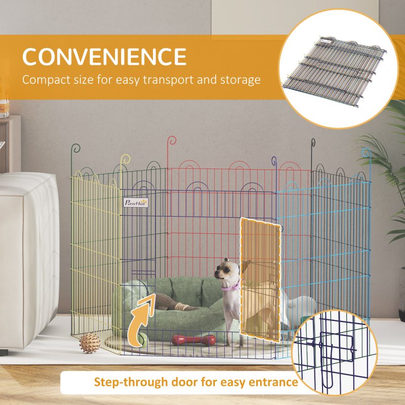 PawHut Dog Playpen, Puppy Pen, Metal Rabbit Run, Pet Crate Fence w/ Door, for Indoors and Outdoors, 60H x 120cm