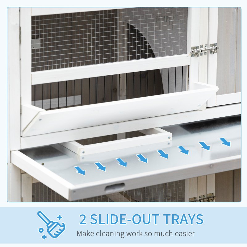 PawHut 4 FT Rabbit Hutch 2-Tier Wooden Bunny Cages Guinea Pig Hide House with Tray, Ramp and Wheel, Cover - Grey