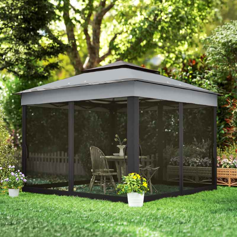 Outsunny 3 x 3(m) Pop Up Gazebo with Netting and Carrying Bag, Party Tent Instant Event Shelter, Height Adjustable and UV-Resistant, for Garden, Patio, Grey