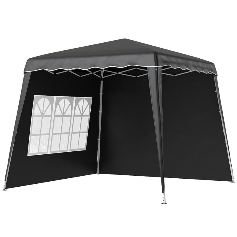 Outsunny 2.4 x 2.4m Pop Up Gazebo Canopy Tent with 2 Sidewalls and Carry Bag, Height Adjustable, UV50+ Party Tent Event Shelter for Garden, Patio, Black