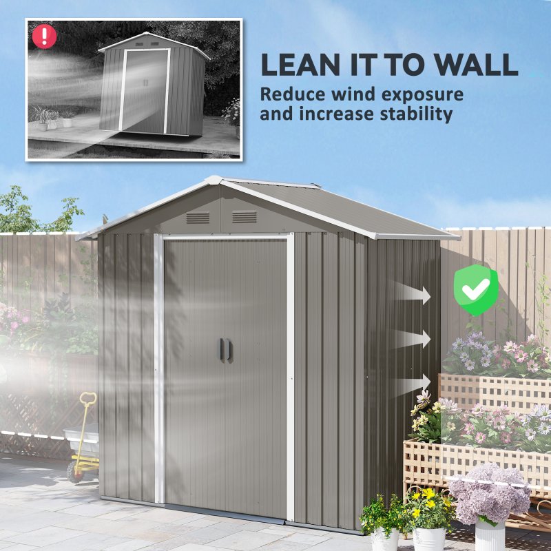 Outsunny 6.5ft x 3.5ft Garden Storage Shed, Large Metal Shed for Outdoor Storage with Double Sliding Doors and 4 Vents, Grey