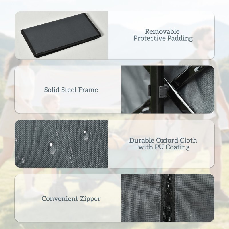 Outsunny 140L Festival Trolley on Wheels, Folding Camping Trolley Cart with Telescopic Handle, Big Wheels for Outdoor Garden Beach Fishing, Dark Grey