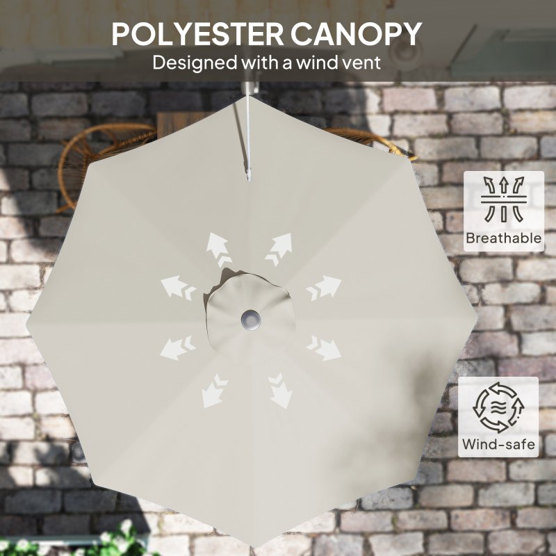Outsunny 3 M Wall Mounted Garden Parasol Umbrella with Rotate, Outdoor Market Umbrella Sun Shade Canopy with 8 Ribs, Light Grey