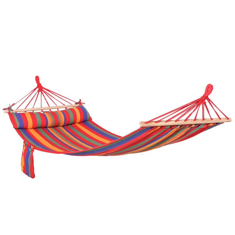 Outsunny Cotton Hammock Soft Portable Swing Sleeping w/ Headrest & Side Pocket Deluxe Swing Chair for Beach, Yard, Bedroom, Patio, Porch, Indoor, Outdoor 270 x 80 cm