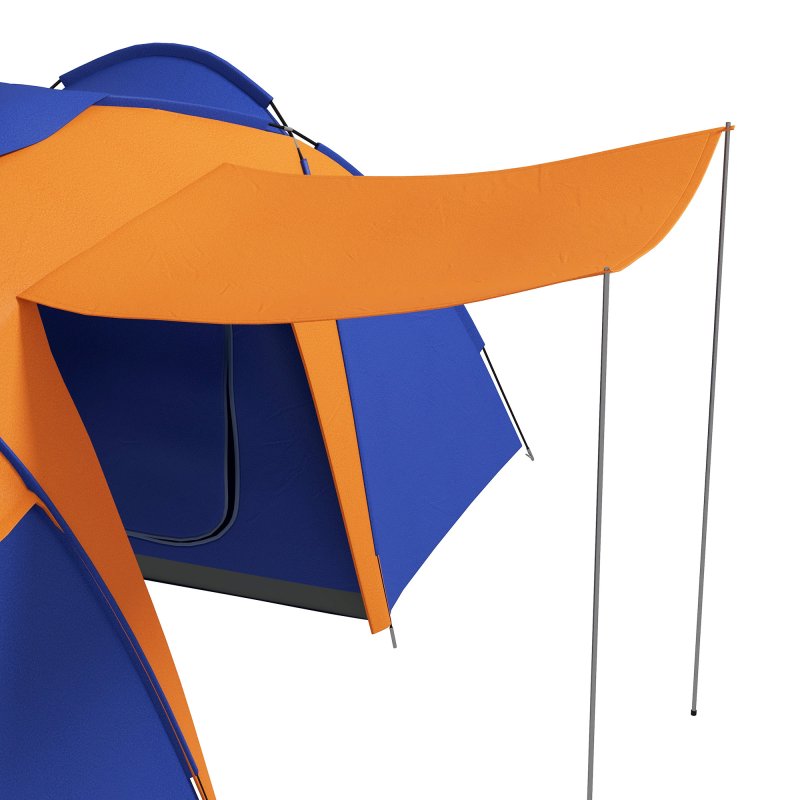 Outsunny 4-6 Man Tunnel Tent with 2 Bedroom, Living Area and Porch, Large Camping Tent, 2000mm Waterproof, Portable with Bag, for Fishing Hiking Festival, Orange and Blue