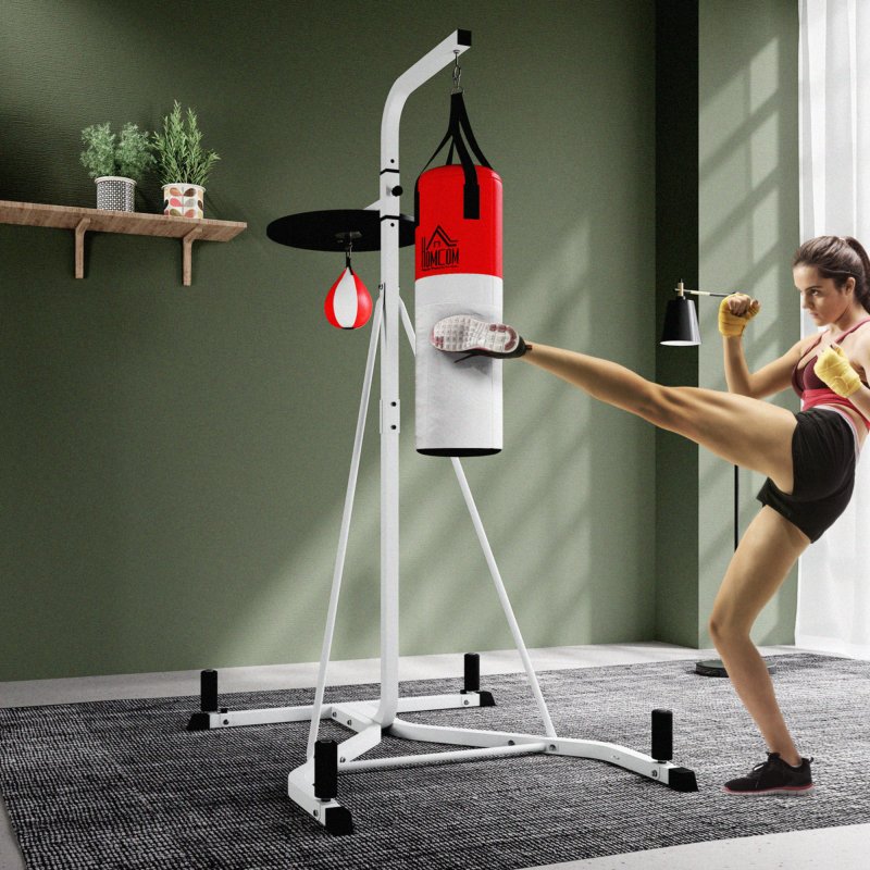 HOMCOM Freestanding Boxing Punch Bag & Speed ball Station, for Home Gym, White