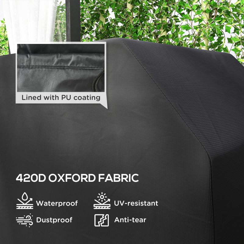 Outsunny BBQ Cover for Rectangular Gas Grill, 420D Oxford Fabric Barbecue Covers, Waterproof UV Protection Rip-Proof, with Windproof Drawstring and Hook and Loop Fasteners, Black, 147 x 61 x 120cm