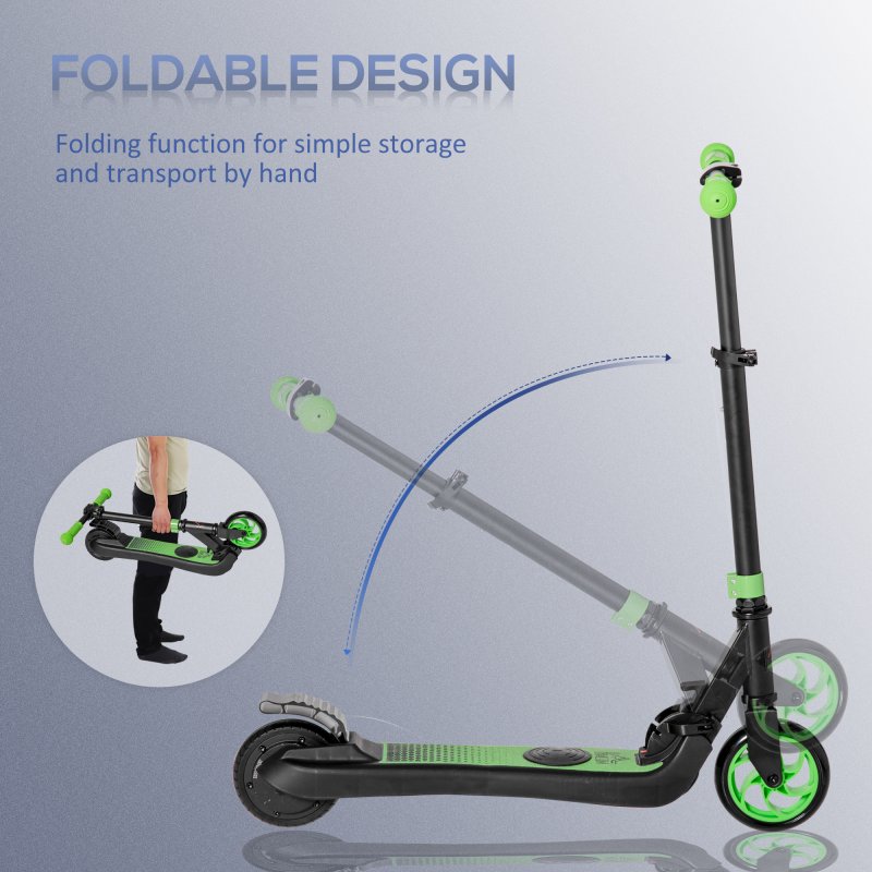 HOMCOM Kids Folding Electric Scooter Adult E Scooter, 120W, with Adjustable Height and Rear Wheel Brake, 8km/h Maximum Speed, for Children Ages 6-12 Years Old, Green