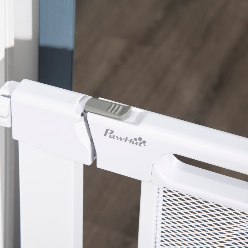 PawHut Pressure Fit Safety Gate for Doorways and Staircases, Dog Gate w/ Auto Closing Door, Pet Barrier for Hallways w/ Double Locking, Openings 75-82 cm - White