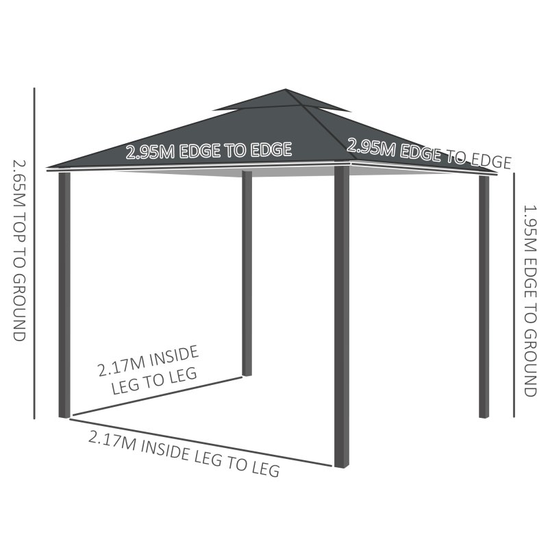 Outsunny 3 x 3 m Garden Gazebo Double Roof Marquee Patio Wedding Party Tent Canopy Shelter with Sidewalls (Dark Grey)