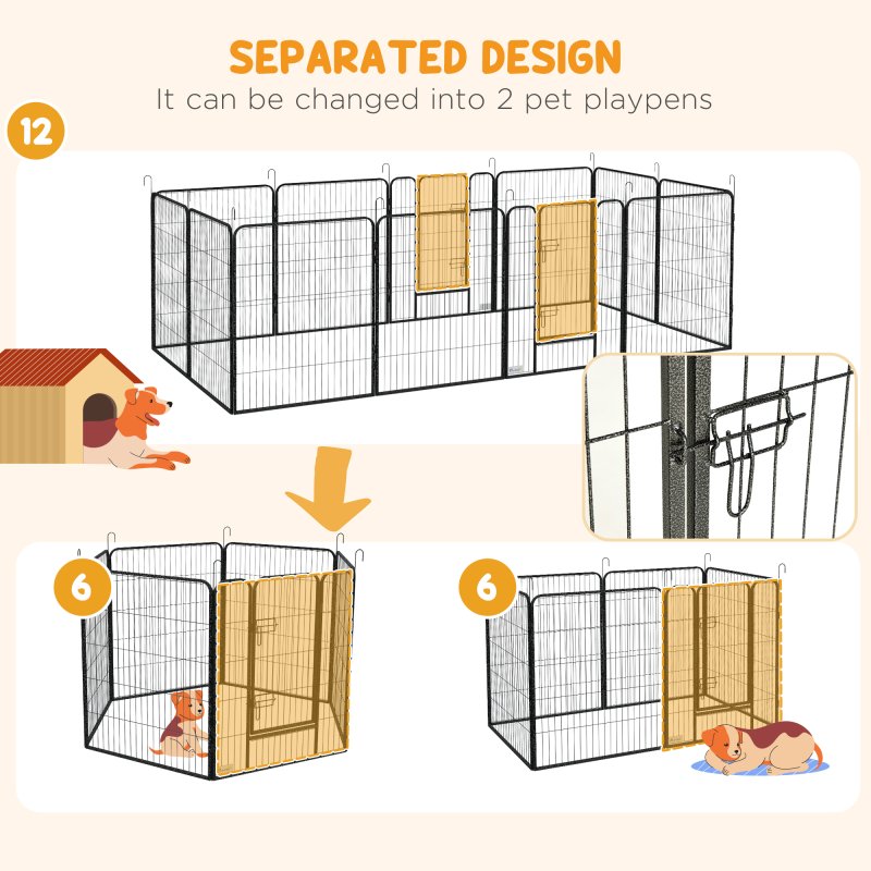 PawHut Dog Pen 12 Panels Puppy Pen Heavy Duty Pet Playpen for Indoor Outdoor for Dogs, Rabbits, Ducks 100cm High