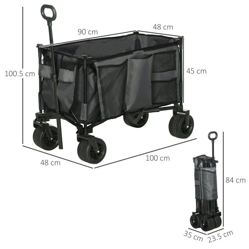 Outsunny Folding Garden Trolley, Cargo Traile on Wheels, Collapsible Camping Trolley, Outdoor Utility Wagon with Steel Frame and Oxford Fabric, Dark Grey