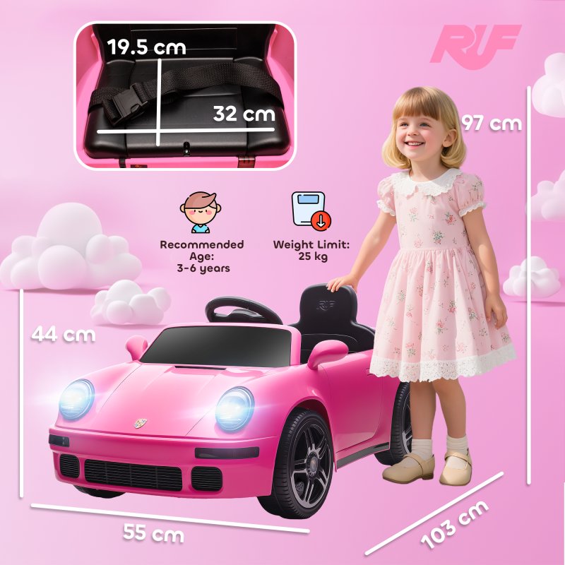 AIYAPLAY Licensed RUF CTR 2017 Electric Car for Kids, Ride On Car 12V Battery Powered Kids Electric Vehicle with Remote Control, Soft Start, MP3 Player, LED Lights, Horn, Pink
