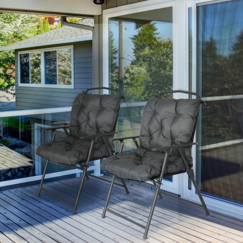 Outsunny Set of 2 Garden Chair Cushions 50W x 98L x 8D cm Comfortable Seat Pad with Backrest for Sunbeds, Rocking Chairs, Loungers for Outdoor & Indoor Use, Dark Grey