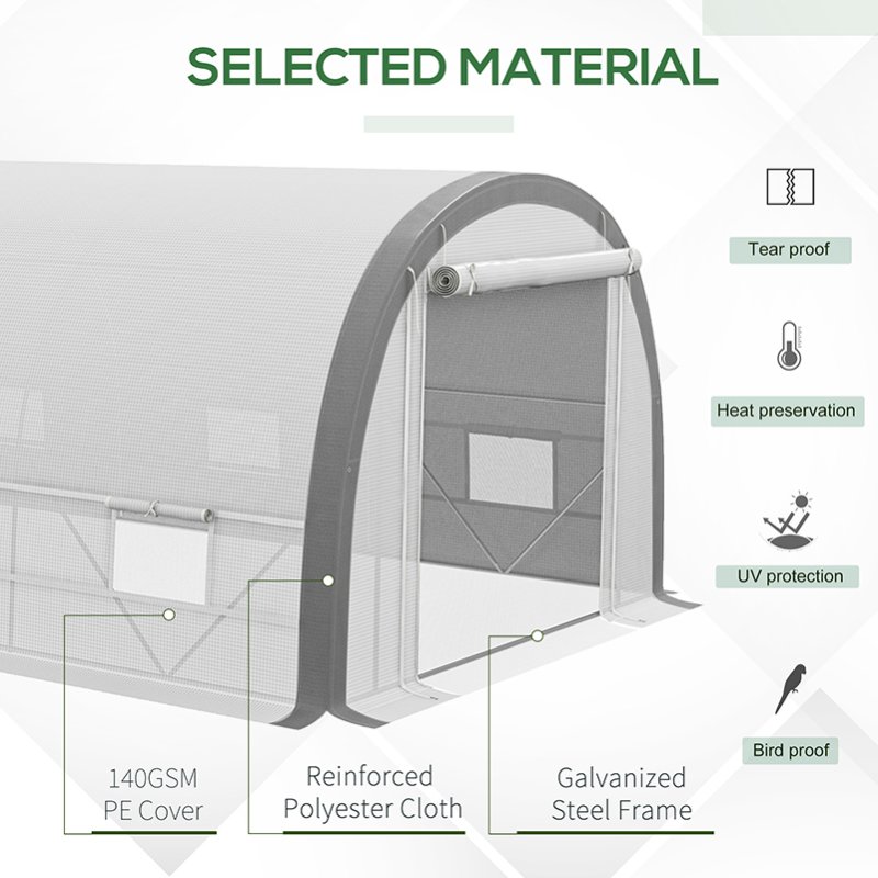 Outsunny 6 x 3(m) Walk-in Polytunnel Greenhouse with Upgraded Structure, Zipped Roll Up Mesh Door, 8 Mesh Windows, Tunnel Warm House Tent with PE Cover, 15 Plant Labels and Gloves, White