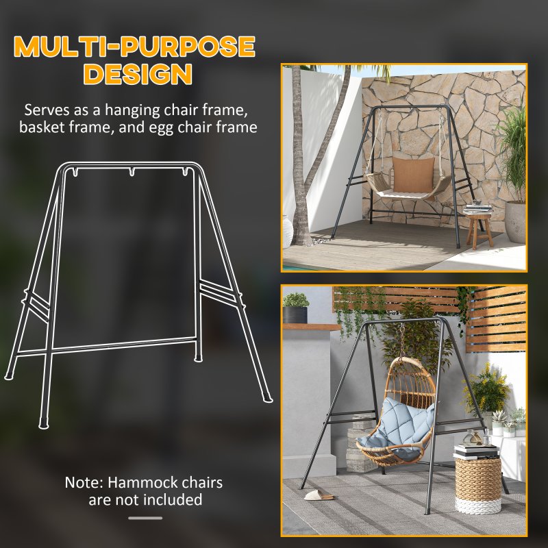 Outsunny Hammock Chair Stand, Hanging Heavy Duty Metal Frame Hammock Stand for Hanging Hammock Air Porch Swing Chair, Egg Chair, Indoor & Outdoor Use, Black