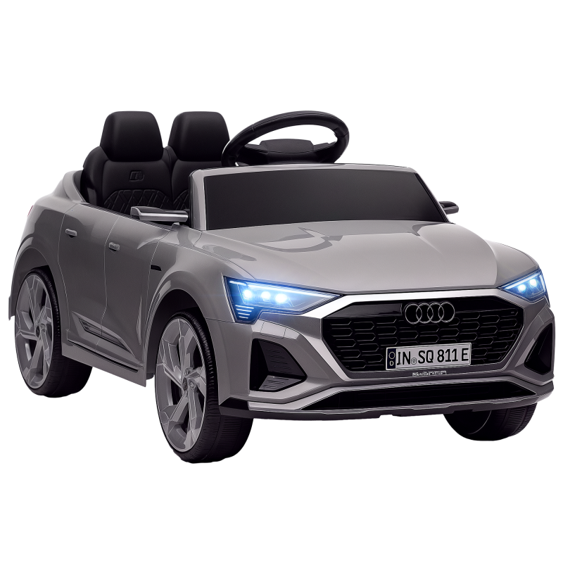 AIYAPLAY Audi Q8 E-tron Licensed Electric Car for Kids, 12V Electric Ride on Sportback Design with Remote Control, 4 Suspension Wheels, LED Headlights, Music, Horn, for Ages 3-4 - Grey