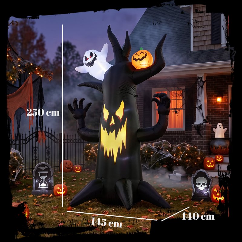 Outsunny 8 FT Halloween Inflatable Spooky Tree, Scary Halloween Decoration, Inflatable Giant Dead Tree Blow Up Decoration with Ghost and Pumpkin, Built-in LED Lights for Garden Indoor Outdoor Decor