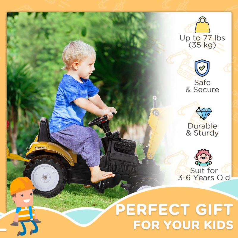 HOMCOM Kids Pedal Go Kart Children Ride On Digger Tractor Toy Car Excavator For 3 - 6 Years