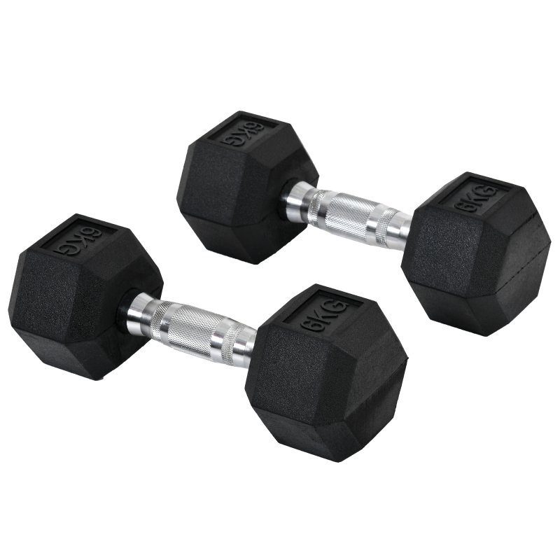 HOMCOM Rubber Dumbbell Sports Hex Weights Sets Home Gym Fitness Hexagonal Dumbbells Kit Weight Lifting Exercise (2 x 6kg)