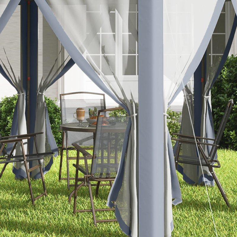 Outsunny 3 x 4m Garden Gazebo Hexagon Pop Up Gazebo Party Tent Canopy Double Roof Instant Shelter with Netting and Carry Bag for Outdoor Patio, Grey