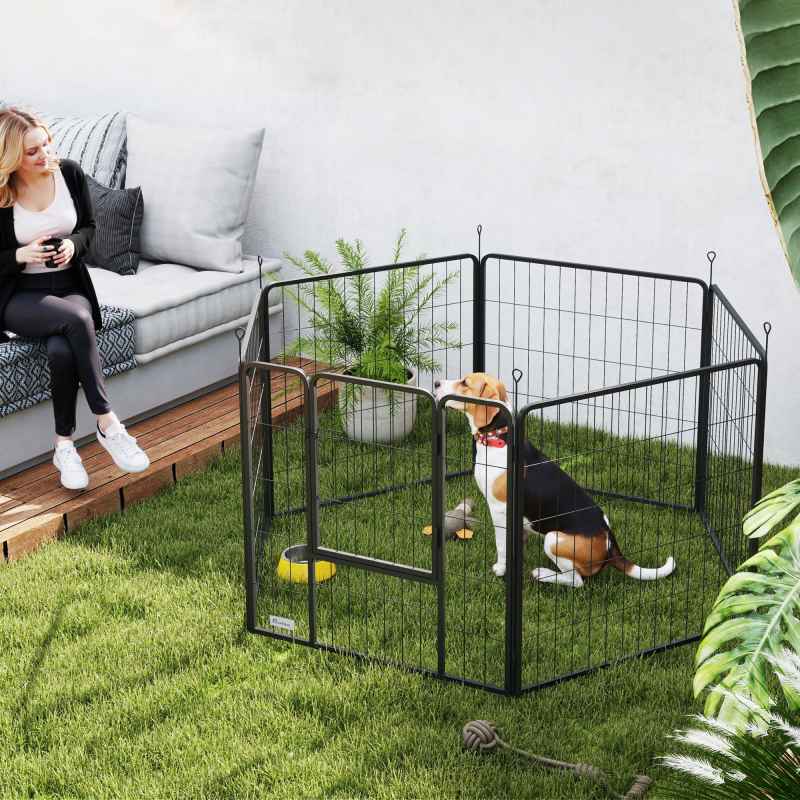 PawHut Dog Pen 6 Panels Puppy Pen Heavy Duty Pet Playpen for Indoor Outdoor for Dogs, Rabbits, Ducks 80cm High