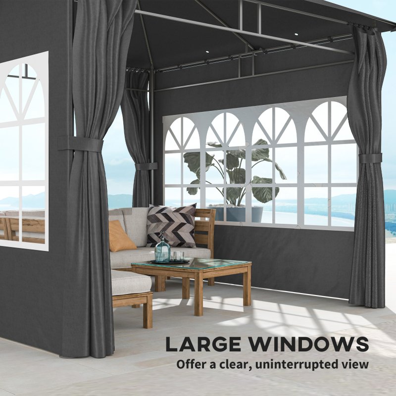 Outsunny 3 x 3 m Garden Gazebo, Double Roof Metal Gazebo with Removable Sidewalls and Church Windows, Outdoor Canopy Shelter, Dark Grey