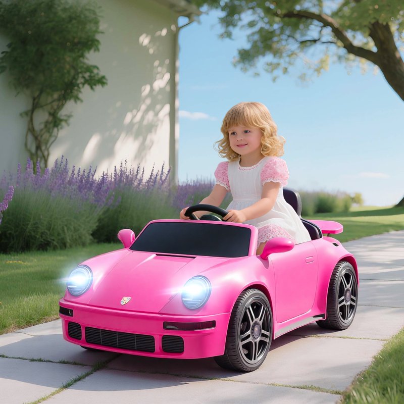 AIYAPLAY Licensed RUF CTR 2017 Electric Car for Kids, Ride On Car 12V Battery Powered Kids Electric Vehicle with Remote Control, Soft Start, MP3 Player, LED Lights, Horn, Pink