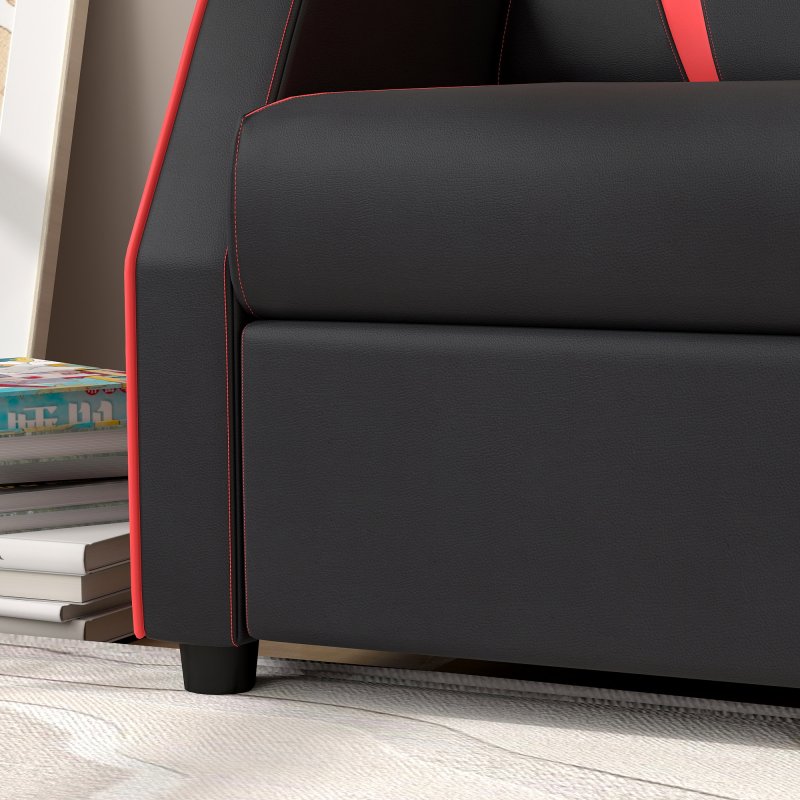 AIYAPLAY Kids Recliner, 2 in 1 Toddler Gaming Recliner with Backrest, Armrest, Footrest, PU Leather Lounge Armchair for Playroom, Bedroom, Kids Room, Black