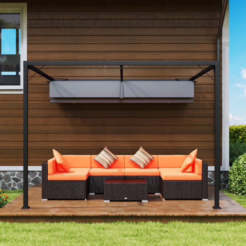 Outsunny 3 x 3(m) Outdoor Lean To Pergola Retractable Canopy Wall Mounted Gazebo Patio Shelter Sun Shade, Grey