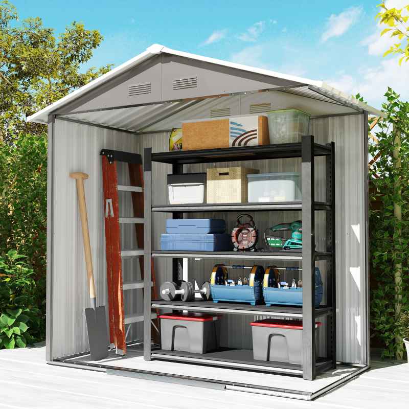 Outsunny 6.5ft x 3.5ft Garden Storage Shed, Large Metal Shed for Outdoor Storage with Double Sliding Doors and 4 Vents, Grey