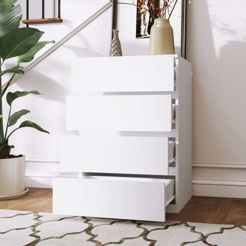 HOMCOM Chest of Drawers, 4 Drawers Storage Cabinet Floor Tower Cupboard for Bedroom Living Room, White