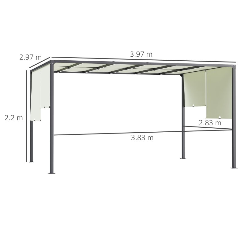 Outsunny 3 x 4m Metal Pergola with LED Lights, Outdoor Garden Pergola with Sliding Roof, Solar Powered, for BBQ, Cream White